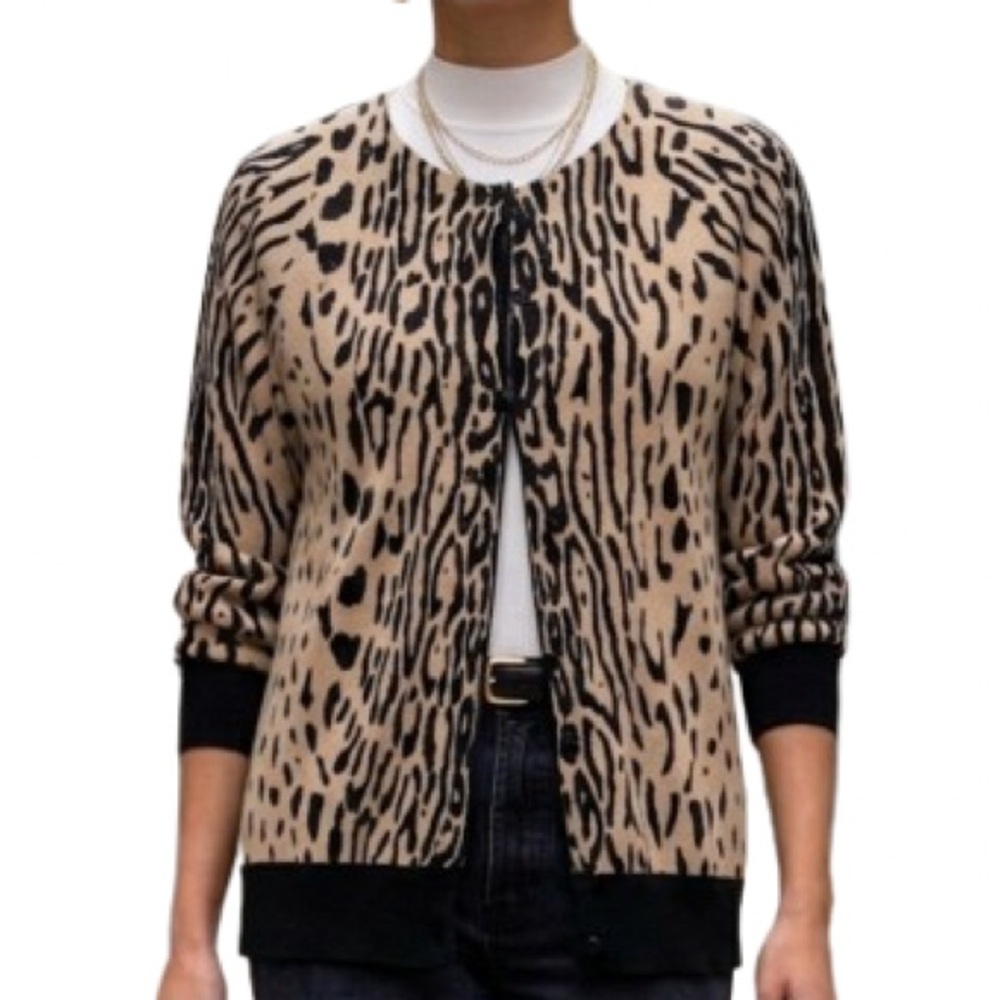 Escada 100% cashmere, cheetah leopard cardigan, tan and black size 38 Medium